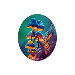 Champignons bleus brillants - Sticker vinyle découpé avec finition holographique