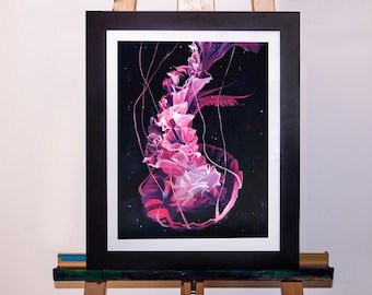 Acrylic Painting Pink Jellyfish Underwater Art Print