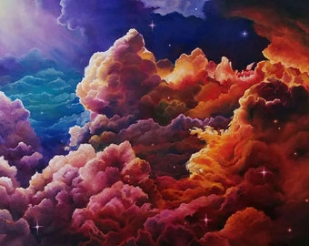 Spectrum Sky Art Print Oil Painting of Multicoloured Clouds