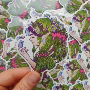 Adesivo de vinil transparente Flower Hair Elf Mother Nature