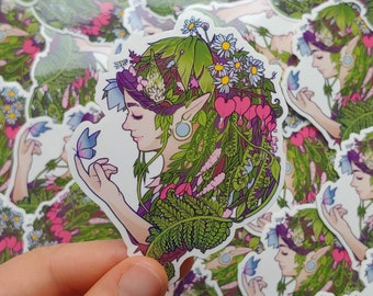 Flower Hair Elf Mother Nature Clear Vinyl Sticker