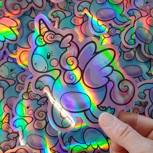 Großer holografischer niedlicher Cartoon Einhorn Vinyl Aufkleber