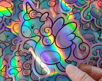 Large Holographic Cute Cartoony Unicorn Vinyl Sticker