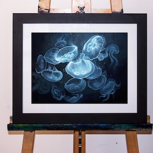 Acrylic Painting Moon Jellyfish Underwater Art Print