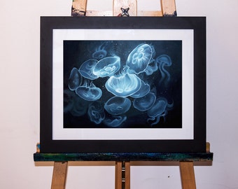 Acrylic Painting Moon Jellyfish Underwater Art Print