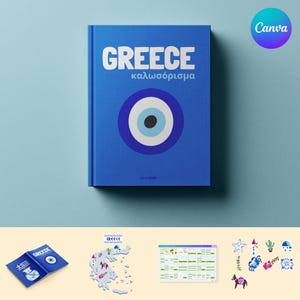 Griechenland Reisefotoalbum Vorlage - Bearbeitbares Canva Sammelalbum für Urlaubserinnerungen (A4 druckbar)