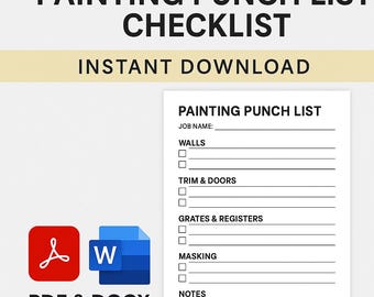 Painting Punch List Checklist – Final Walkthrough Form (PDF + DOCX) | Instant Download