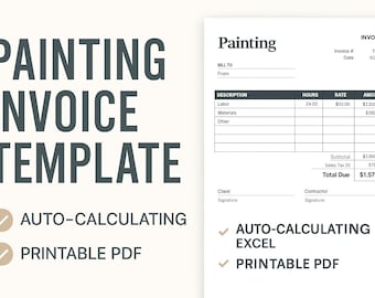 Painting Invoice Template – Auto-Calculating Excel + Printable PDF | Contractor Billing Form