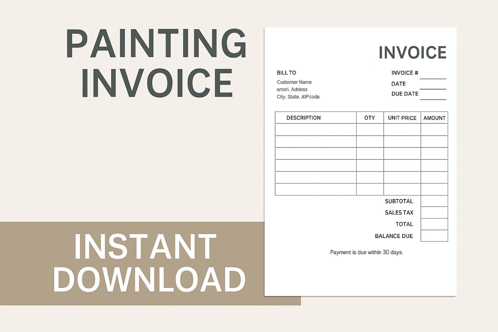 Painting Invoice Template – Auto-calculating Excel + Printable PDF ...