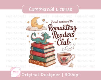 Romantasy Dragon PNG: Book Lover Sublimation Designs (Instant Download)