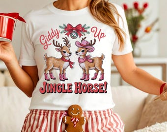 Giddy Up Jingle Horse Christmas PNG, Preppy Cowgirl Reindeer (Digital Download)