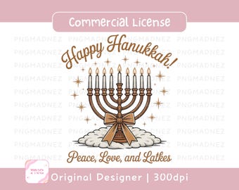 Happy Chanukah Menorah PNG, Coquette Bow, Chanukah (Digital Download)