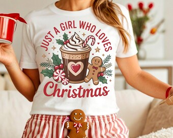 Girl Who Loves Christmas PNG : chocolat chaud et pain d'épice à sublimation des fêtes (téléchargement numérique)
