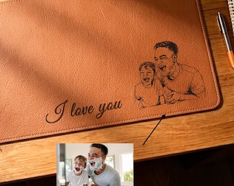 Personalized Photo Sketch Line Art Desk Mat for Dad, Father's Day Gift For Husband, Daddy & Kid Picture Desk Pad Mouse Mat