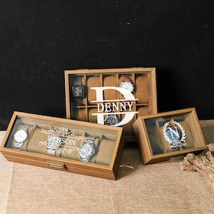 Personalized Wooden Watch Box, Engraved Watch Holder，Anniversary Birthday Gift for Men，unique gifts for boyfriend，Vintage mens gift