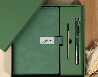 Personalized Leather Notebook Set with Engraved Name, Custom Notebook Gift Box，Engraved Notebook for Men，Gifts for Writing，Christmas gift