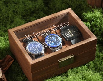 Watch Box w/ Glass Top & Pillow - Customized Watch Storage Jewelry Box，Watch case for Husband，Anniversary Birthday Gift For Men，Gift For Him