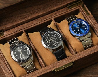 Custom Engraved Watch BoxWatch Box With Name, Personalized Watch box for 3 Watches，Custom Watch Box for Men, Christmas Gift，Boyfriend Gift