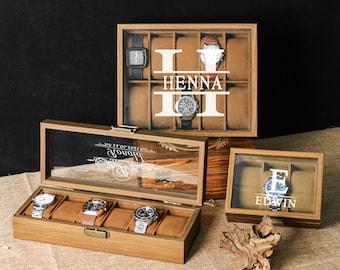Personalized Wooden Watch Box for Boyfriend, Watch Holder for Men, Birthday Gift for Him, Anniversary Gift for Husband，Gift for Father