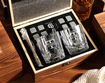 Personalised whiskey glass Set with Wooden Box, Wedding Glasses Set, Groomsmen Gift, Best Man Gift, Wedding  gifts,Whiskey Gifts for Him Dad