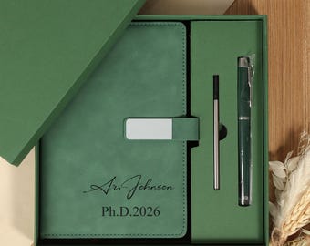 Personalized Phd Graduation Gift, Custom Dr. Leather Notebook with Pen, Engraved Doctoral Graduation Journal, New Doctor Gift for Her Him