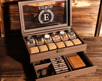 Custom Engraved Watch Box, Personalized Watch Case for Men, Anniversary Gifts for Him, Gift for Husband Dad Boyfriend, Watch Storage Case