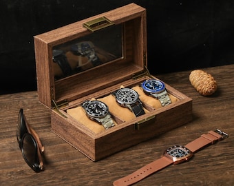 Boîte à montres personnalisée pour 3 montres, boîte à montres personnalisée gravée, boîte à montres avec nom, boîte à montres personnalisée pour hommes, cadeau de Noël, cadeau pour petit ami