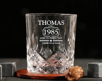Personalized Birthday Gift for Men, 30th 40th 50th 60th Birthday Gift for Him, Custom Year Whiskey Glass, Any Name Tumbler Glass