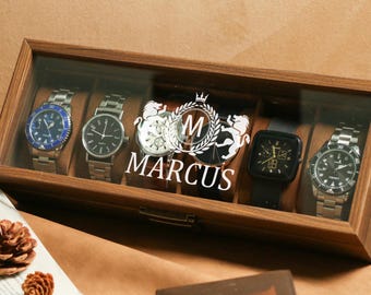 Individuell gravierte Uhrenbox | Geburtstagsgeschenk für Männer | Geschenk für Papa | Personalisierte Uhrenaufbewahrungsbox | Geschenk für Ihn