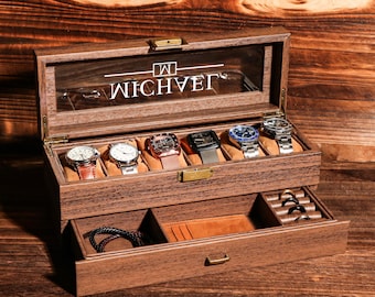 Personalized Watch Case for Men，Custom Engraved Watch Box, Watch Storage Case，Gift for Husband Dad Boyfriend，Anniversary Gifts for Him