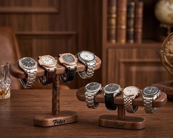 Custom Engraved Wooden Watch Stand，Personalized Watch Holder Display，Birthday Gift for Men, Anniversary & Groomsman Gifts For Him