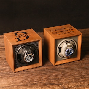 Gepersonaliseerde watchwinder | Horlogedoos cadeau voor horlogeliefhebber | Horlogehouder horloge opbergcadeau | Kerstcadeau | Gravurecadeau voor hem