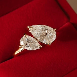 Pear Cut Moissanite Two Stone Wedding Ring,Toi et Moi Moissanite Engagement Ring,Two Stone Ring,14K Solid Gold Anniversary Gift Ring women