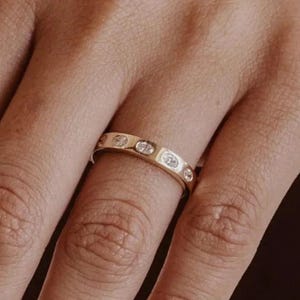 Oval Cut Moissanite Wedding Half Eternity Ring, Diamond Wedding Band, Bridal Wedding Ring, Half Eternity Stacking Wedding Band