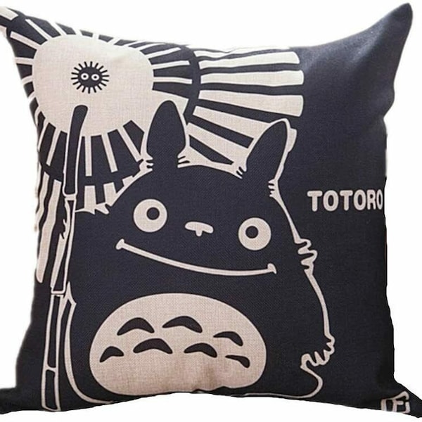 My Neighbor Totoro Linen Zipper Throw Pillow Cover Neko Ghibli Japan 18"x18" NEW