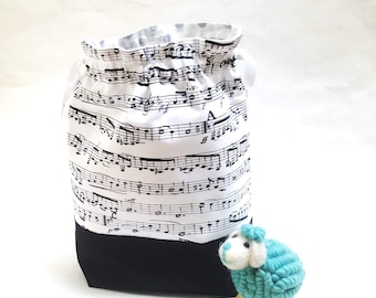 Sheet Music Print Fabric, Knitting Project Bag, Medium or Large, Drawstring or Zipper Bag, Notions Pouch, Music Lover gift Mothers Day Gift