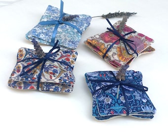 Lavender Sachets, Set of 3 Lavender Liberty of London Floral Print cotton; Organic Lavender Bag Bundles; Knitters gift idea