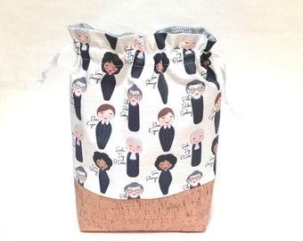 NEW! The SUPREMES with Ketanji Jackson. RBG and all the female Supreme Court Justices. Knitting, Project Bag, Drawstring or Zipper, Pouch