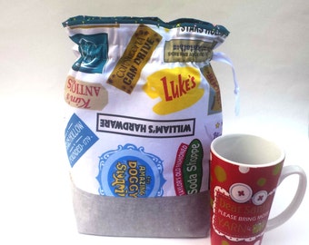 Gilmore Girls Stars Hollow print fabric, Knitting Project Bag, Medium or Large Drawstring Bag, Luke's Diner