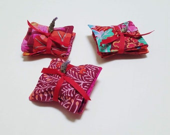 Lavender Sachets, Set of 3, Kaffe Fassett Floral Print cotton; Fabric Organic Lavender Bag Bundles; Gift Idea Mothers Day