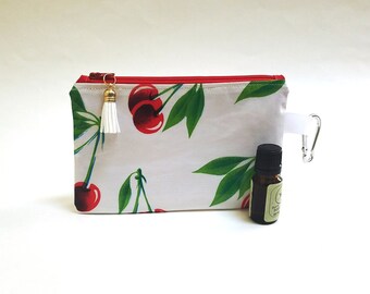 Oilcloth Cherry Print Pouch: Knitting Notions, Coin Purse, Essential Oils