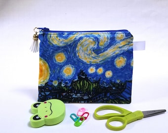 Estampado de La noche estrellada de Van Gogh; Estuche para accesorios de punto, monedero, cartera, idea de regalo, perfecto para aceites esenciales, ideal para rellenar calcetines navideños.