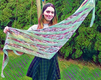Pistachio Ice Cream Shawl - PDF knitting pattern, DK or sport weight yarn, adjustable size.