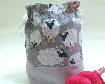 Adorable Sheep Print Fabric, Knitting Project Bag, Notions Pouch, Zipper Closure, Gift Idea