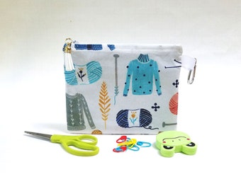 Knitwear motifs print Fabric - Yarn, Socks, Sweater. Knitting, Notions Pouch, Cosmetics, Coin Purse, Essential Oils, Stocking Stuffer