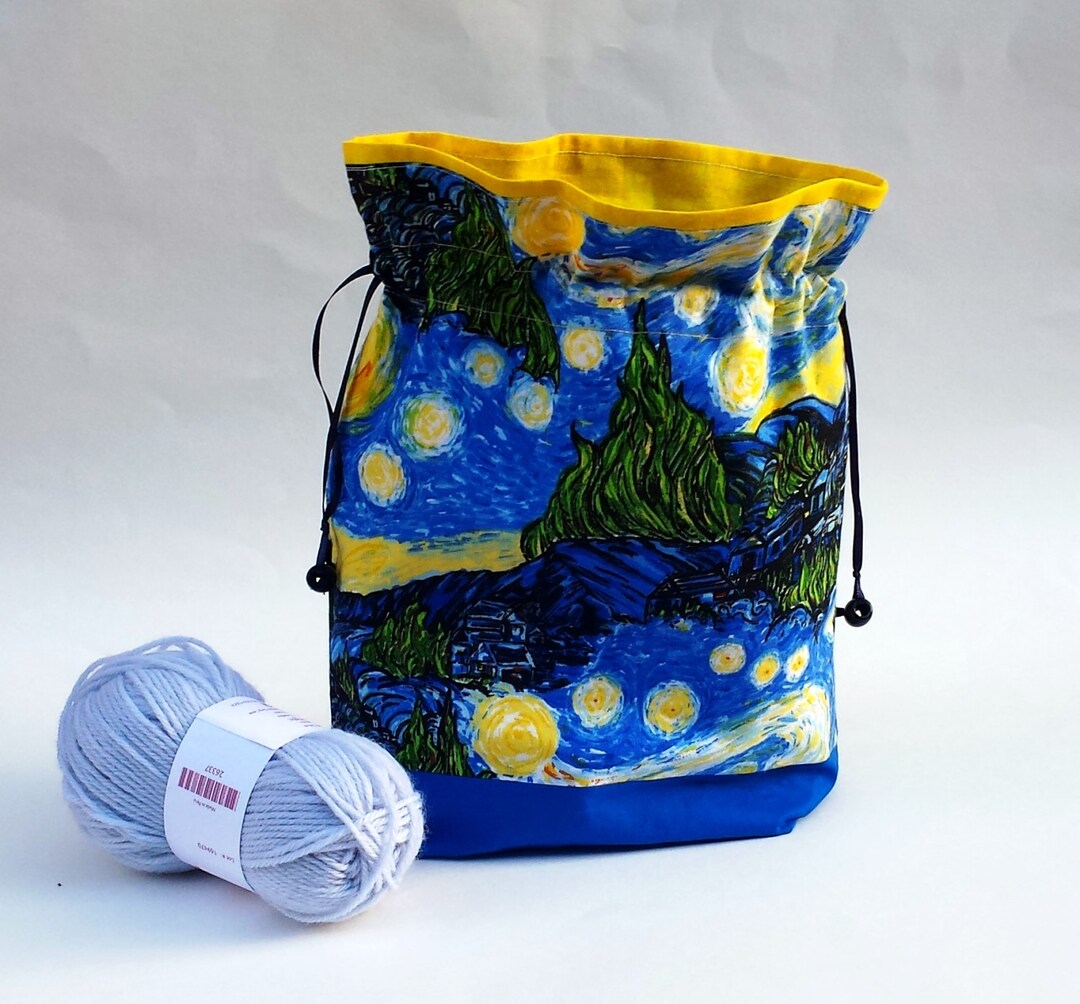 Van Gogh Starry Night Knitting Project Bag Zipper or Drawstring