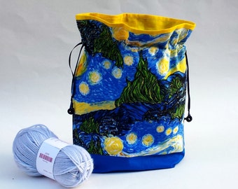 Van Gogh Starry Night Knitting Project Bag: Zipper or Drawstring