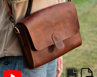 Modello PDF per borsa a tracolla in pelle - Modello SVG fai da te per borsa a tracolla con video tutorial