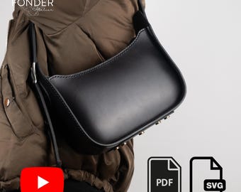 Leather Baguette Bag PDF Pattern, DIY Hobo Shoulder Purse SVG Template with Video Tutorial