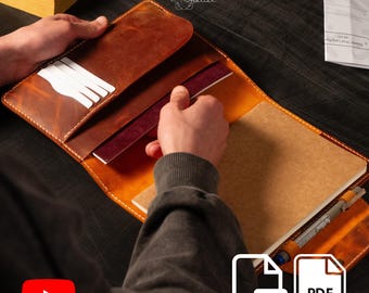 A5 Leather Notebook Cover PDF Pattern: Journal Organizer with Card Slots (Video Tutorial Included)